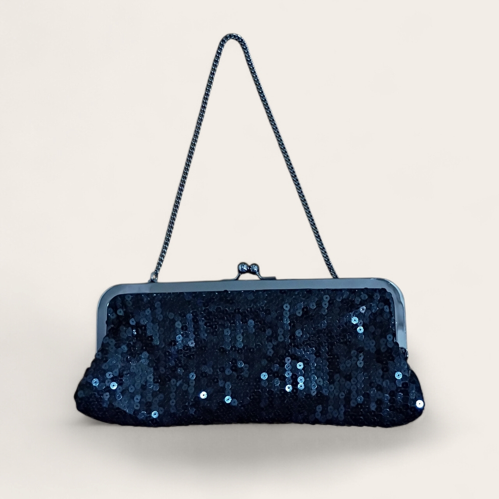 Ann Taylor Loft Evening Sequin Clutch Chain Strap 9 inch wide